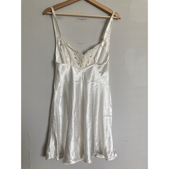 Victoria’s Secret Embellished Lace Slip Dress MEDIUM Sheer Ivory Sequins Sleep - Picture 10 of 13